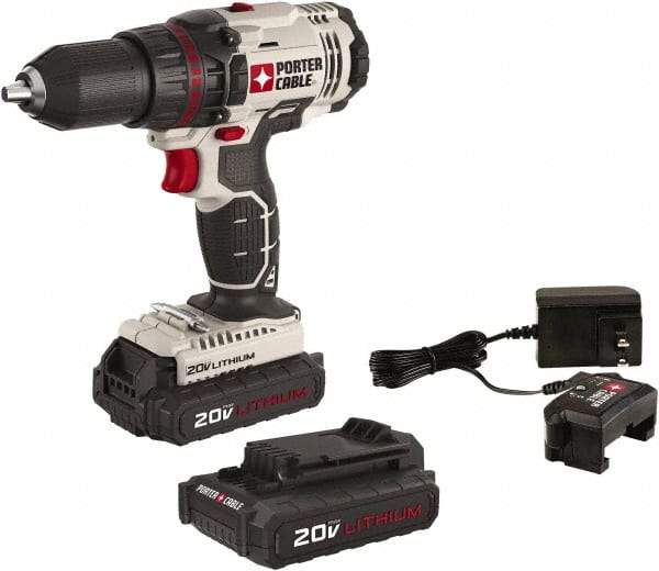 Porter-Cable - 20 Volt 1/2" Chuck Pistol Grip Handle Cordless Drill - 0-350 & 0-1500 RPM, Single-Sleeve Ratcheting Chuck, Reversible, 2 Lithium-Ion Batteries Included - Americas Tooling