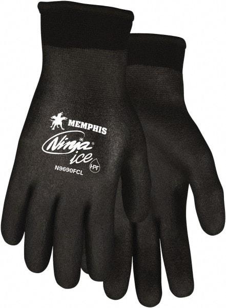 MCR Safety - Size L Work Gloves - Knit Wrist Cuff, Black Polymer, Shell, White Logo, Hem, Paired - Americas Tooling