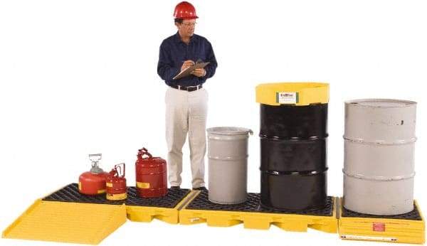 UltraTech - 121 Gal Sump, 7,500 Lb Capacity, 5 Drum, Polyethylene Spill Deck or Pallet - 129-3/4" Long x 5-3/4" Wide x 26" High, Low Profile, Inline Drum Configuration - Americas Tooling