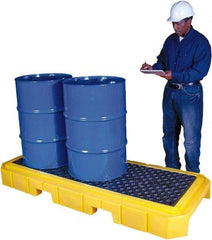 UltraTech - 66 Gal Sump, 4,500 Lb Capacity, 3 Drum, Polyethylene Spill Deck or Pallet - 76" Long x 27" Wide x 9" High, Liftable Fork, Drain Included, Low Profile, Inline Drum Configuration - Americas Tooling