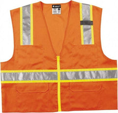 MCR Safety - Size M High Visibility Orange Mesh Surveyor's Vest - 24" Chest, ANSI 107-2015, Zipper Closure, 6 Pockets, Polyester - Americas Tooling