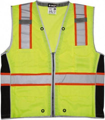 MCR Safety - Size 2XL High Visibility Lime Mesh Surveyor's Vest - 26.4" Chest, ANSI 107-2015, Zipper Closure, 6 Pockets, Polyester - Americas Tooling