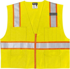 MCR Safety - Size L High Visibility Lime Mesh Surveyor's Vest - 24.4" Chest, ANSI 107-2015, Zipper Closure, 6 Pockets, Polyester - Americas Tooling