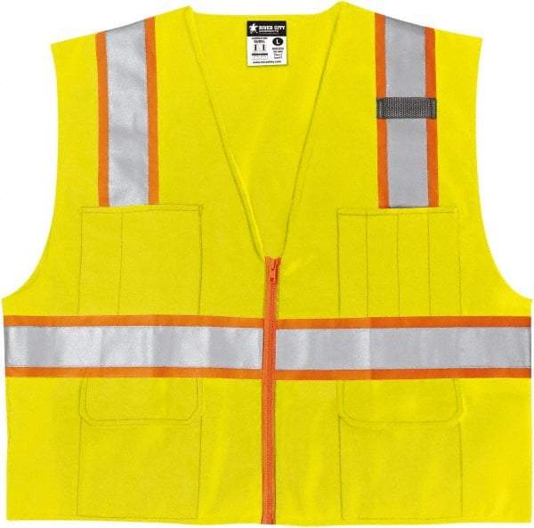 MCR Safety - Size 2XL High Visibility Lime Mesh Surveyor's Vest - 26.4" Chest, ANSI 107-2015, Zipper Closure, 6 Pockets, Polyester - Americas Tooling