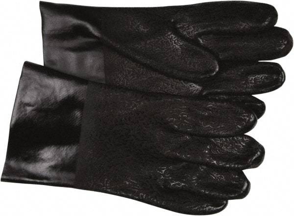 MCR Safety - Size L (9), 10" Long, 43 mil Thick, Supported, PVC Chemical Resistant Gloves - Textured Finish, Interlock Knit Lined, Black - Americas Tooling