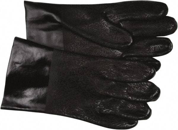 MCR Safety - Size L (9), 10" Long, 59 mil Thick, Supported, PVC Chemical Resistant Gloves - Textured Finish, Fleece/Jersey Lined, Black - Americas Tooling