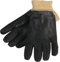 MCR Safety - Size L (9), 10" Long, 47 mil Thick, Supported, PVC Chemical Resistant Gloves - Textured Finish, Interlock Knit Lined, Black - Americas Tooling