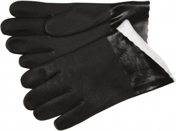 MCR Safety - Size L (9), 10" Long, 59 mil Thick, Supported, PVC Chemical Resistant Gloves - Textured Finish, Fleece/Jersey Lined, Black - Americas Tooling