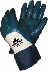 MCR Safety - Size XL (10), 10-1/2" Long, 18 mil Thick, Supported, Nitrile Chemical Resistant Gloves - Textured Finish, Interlock Knit Lined, Safety Cuff, Blue - Americas Tooling