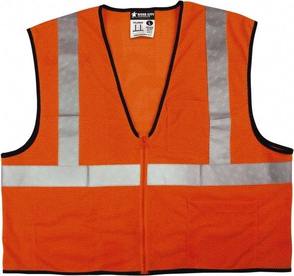 MCR Safety - Size 4XL High Visibility Orange Mesh General Purpose Vest - 28.4" Chest, ANSI 107-2015, Zipper Closure, 3 Pockets, Polyester - Americas Tooling