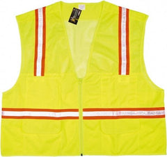 MCR Safety - Size XL High Visibility Lime Mesh Surveyor's Vest - 25.4" Chest, Zipper Closure, 6 Pockets, Polyester - Americas Tooling