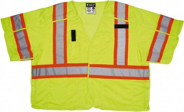 MCR Safety - Size 4XL High Visibility Lime Mesh Surveyor's Vest - 28" Chest, ANSI 107-2015, Hook & Loop Closure, 5 Pockets, Polyester - Americas Tooling