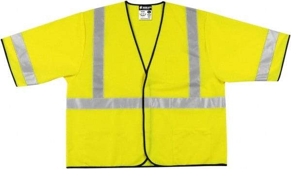 MCR Safety - Size 3XL High Visibility Lime Solid General Purpose Vest - 27.4" Chest, ANSI 107-2015, Hook & Loop Closure, 3 Pockets, Polyester - Americas Tooling