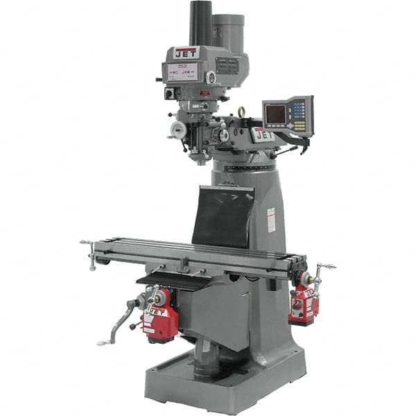 Jet - 9" Table Width x 49" Table Length, Variable Speed Pulley Control, 3 Phase Knee Milling Machine - R8 Spindle Taper, 3 hp - Americas Tooling