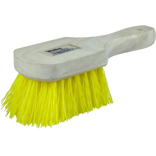 8″ Utility Scrub Brush, Yellow Polypropylene Fill, Short Handle, Wood Block - Americas Tooling