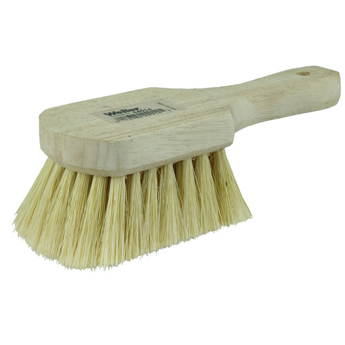 8″ Utility Scrub Brush, White Tampico Fill, Short Handle, Wood Block - Americas Tooling