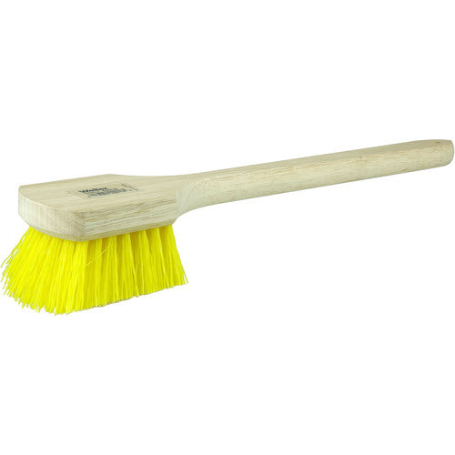 20″ Utility Scrub Brush, Yellow Polypropylene, Long Handle, Wood Block - Americas Tooling