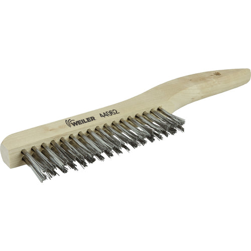 Hand Wire Scratch Brush. .012 Stainless Steel Fill, Shoe Handle, 2 × 17 Rows - Americas Tooling