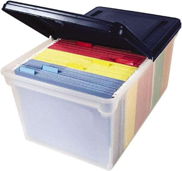 Innovative Storage Designs - 1 Compartment, 23-1/4 Inch Wide x 14-1/4 Inch Deep x 10-5/8 Inch High, Portable File Box - Plastic, Clear and Navy - Americas Tooling