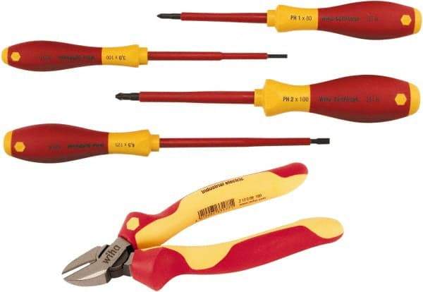 Wiha - 5 Piece Phillips Screwdriver, Slotted & Cutters Hand Tool Set - Comes in Vinyl Pouch - Americas Tooling