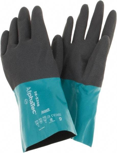 Ansell - Size 9, 12" Long, 13 mil Thick, Chemical Resistant Gloves - Green/Gray - Americas Tooling