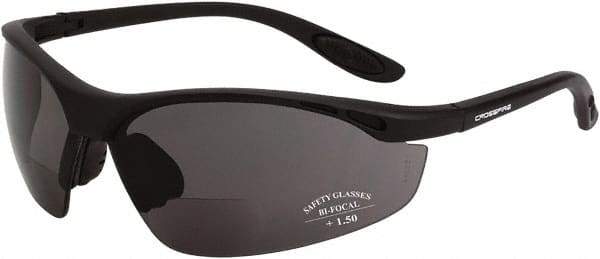 CrossFire - +2, Smoke Gray Lenses, Scratch Resistant, Framed Magnifying Safety Glasses - UV Protection, Black Frame - Americas Tooling