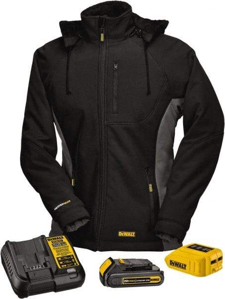 DeWALT - Size XS Heated & Cold Weather Jacket - Black, Polyester, Zipper Closure, 40" Chest - Americas Tooling