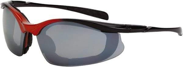 CrossFire - Silver Mirror Lenses, Framed Safety Glasses - Scratch Resistant, Black Frame, Size Universal, Wrap Around - Americas Tooling