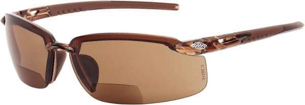 CrossFire - +1.5, Brown Lenses, Scratch Resistant, Frameless Magnifying Safety Glasses - UV Protection - Americas Tooling