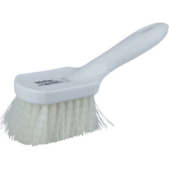 8″ Utility Scrub Brush, White Nylon Fill, Short Handle, Plastic Block - Americas Tooling