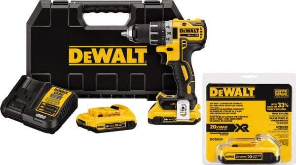 DeWALT - 20 Volt 1/2" Chuck Mid-Handle Cordless Drill - 0-500 & 0-2000 RPM, Keyless Chuck, Reversible, 3 Lithium-Ion Batteries Included - Americas Tooling