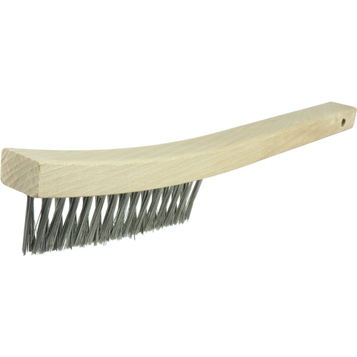 V-Groove Hand Wire Scratch Brush, .012 Stainless Steel Fill, Curved Handle, 3 × 19 Rows - Americas Tooling