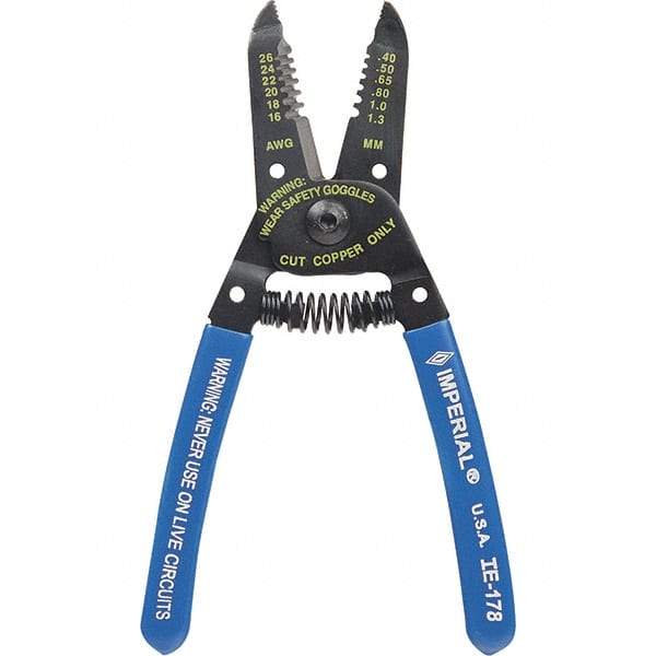 Imperial - 16 to 26 AWG Capacity Wire Stripper/Cutter - 6" OAL, Hardened Steel with Cushion Grip Handle - Americas Tooling