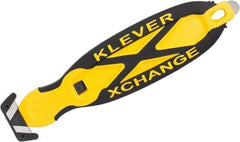 Klever Innovations - Recessed/Hook Blade Box Cutter - 5-3/4" Carbon Steel Blade, Yellow Plastic Handle, 2 Blades Included - Americas Tooling