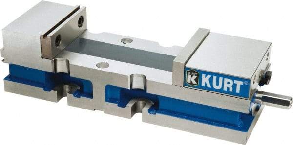 Kurt - 4" Jaw Width, 6" Jaw Opening Capacity, Horizontal Stationary Machine Vise - Manual Operation, 7,500 Lb Capacity, 1 Station, 14.16" Long x 3.4900" High x 1-15/64" Deep, 1.235" Jaw Height, Ductile Iron - Americas Tooling