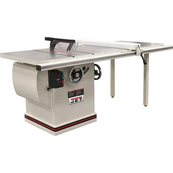 Jet - 12" Blade Diam, 1" Arbor Diam, 1 Phase Table Saw - 5 hp, 86" Wide x 32" Deep x 42" High, 230 Volt, 4" Cutting Depth - Americas Tooling