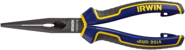 Irwin - 8" OAL, 5/8" Jaw Length x 2-7/8" Jaw Width, Long Nose Side Cutting Pliers - Serrated Jaw, Standard Head, Comfort Grip Handles - Americas Tooling