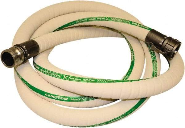 Alliance Hose & Rubber - 4" Inside x 4.6" Outside Diam, 212°F, Male x Female Camlock Food & Beverage Hose - 4" Bend Radius, White, 10' Long, 150 Max psi, 29 Vacuum Rating - Americas Tooling