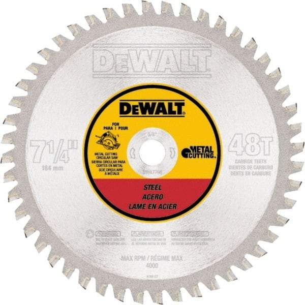 DeWALT - 7-1/4" Diam, 5/8" Arbor Hole Diam, 48 Tooth Wet & Dry Cut Saw Blade - Carbide-Tipped, Standard Round Arbor - Americas Tooling