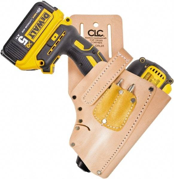 CLC - Drill/Impact Driver Holster with 3 Pockets - Leather, Natural (Color) - Americas Tooling