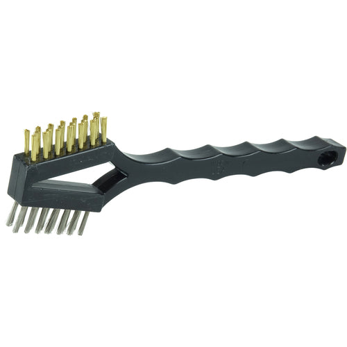 Double Sided V-Shape Scratch Brush, .006 Brass and .006 Stainless Steel Fill, Plastic Block,3 × 7 Rows - Americas Tooling