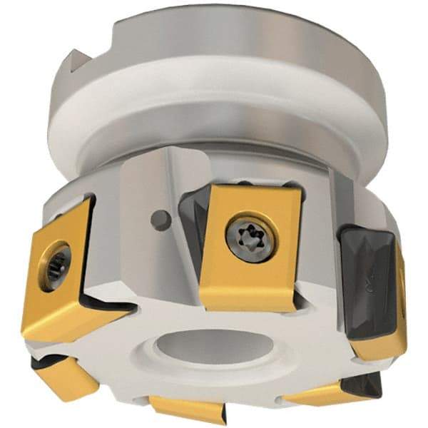 Iscar - 9 Inserts, 5" Cut Diam, 1-1/2" Arbor Diam, 0.492" Max Depth of Cut, Indexable Square-Shoulder Face Mill - 0/90° Lead Angle, 2" High, T490 LN.T 1306 Insert Compatibility, Through Coolant, Series Helitang - Americas Tooling