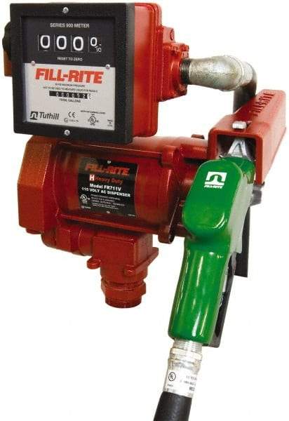 Tuthill - 23 GPM, 1" Hose Diam, AC High-Flow Tank Pump with Automatic Nozzle & 901 Meter - 1-1/4" Inlet, 1" Outlet, 115 Volts, 18' Hose Length, 1/3 hp - Americas Tooling