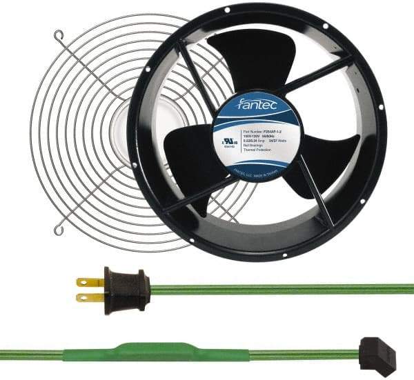 Made in USA - 115 Volts, AC, 600 CFM, Round Tube Axial Fan Kit - 0.22/0.24 Amp Rating, Includes Fan, Fan Guard, 254mm High x 254mm Wide x 89mm Deep, Thermostatically Controlled Fan Cord - Americas Tooling