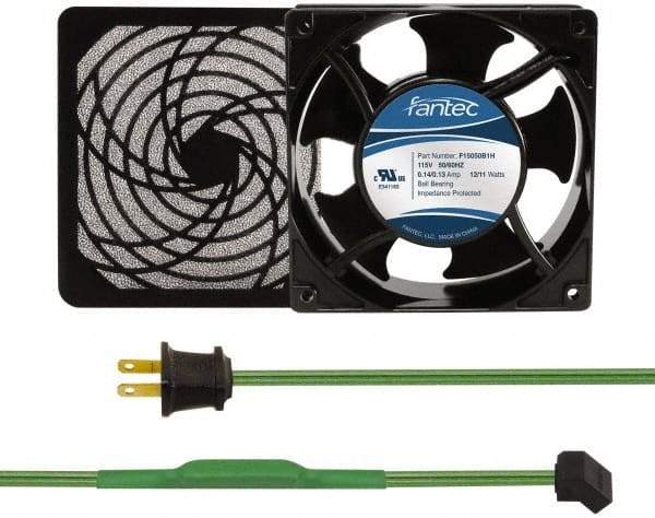 Made in USA - 115 Volts, AC, 103 CFM, Square Tube Axial Fan Kit - 0.26 Amp Rating, 120mm High x 120mm Wide x 38.5mm Deep, Includes Fan, Fan Filter, Thermostatically Controlled Fan Cord - Americas Tooling