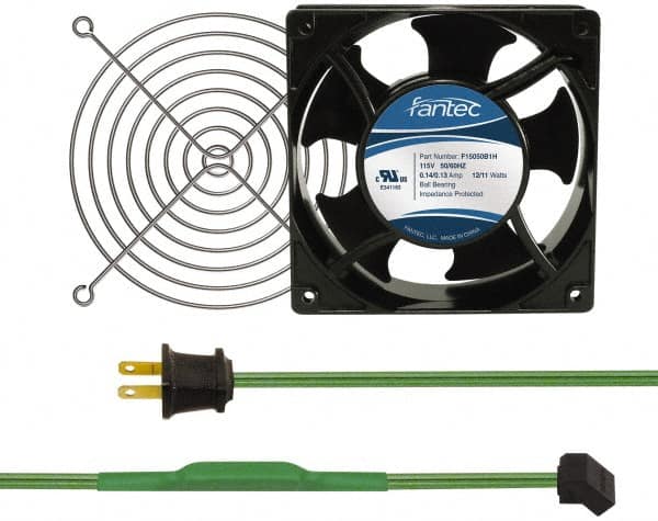 Made in USA - 115 Volts, AC, 103 CFM, Square Tube Axial Fan Kit - 0.26 Amp Rating, 120mm High x 120mm Wide x 38.5mm Deep, Includes Fan, Fan Guard, Thermostatically Controlled Fan Cord - Americas Tooling