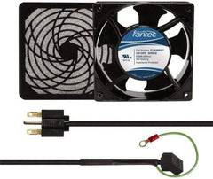 Made in USA - 230 Volts, AC, 103 CFM, Square Tube Axial Fan Kit - 0.12 Amp Rating, 120mm High x 120mm Wide x 38.5mm Deep, Includes Fan, Fan Guard, Fan Cord - Americas Tooling