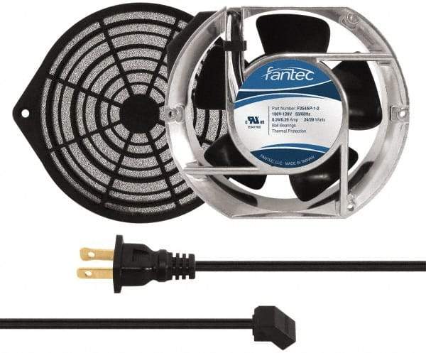 Made in USA - 115 Volts, AC, 240 CFM, Oval Tube Axial Fan Kit - 0.46 Amp Rating, 151mm High x 172mm Wide x 51mm Deep, Includes Fan, Fan Guard, Fan Cord - Americas Tooling