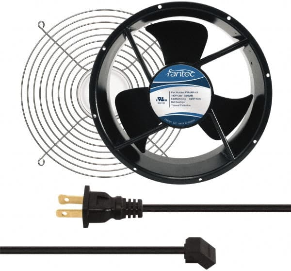 Made in USA - 115 Volts, AC, 600 CFM, Round Tube Axial Fan Kit - 0.22/0.24 Amp Rating, 254mm High x 254mm Wide x 89mm Deep, Includes Fan, Fan Guard, Fan Cord - Americas Tooling