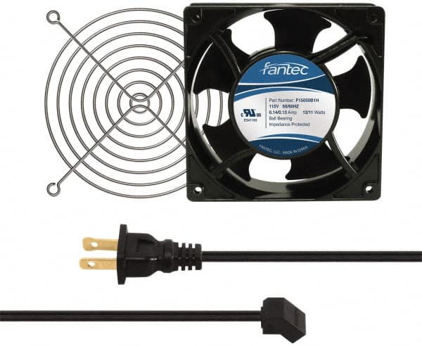 Made in USA - 115 Volts, AC, 80 CFM, Square Tube Axial Fan Kit - 0.18 Amp Rating, 120mm High x 120mm Wide x 38.5mm Deep, Includes Fan, Fan Guard, Fan Cord - Americas Tooling